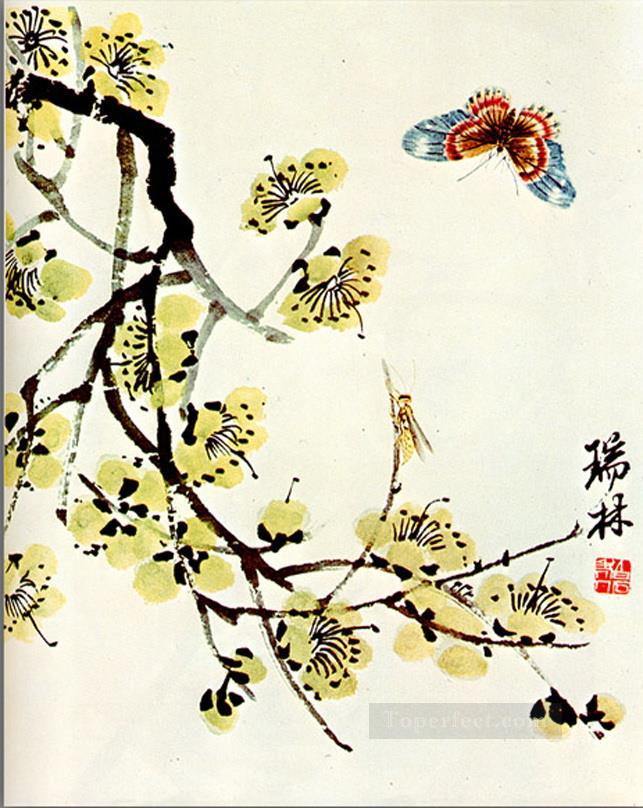 Qi Baishi butterfly and flowering plu old China ink Oil Paintings
